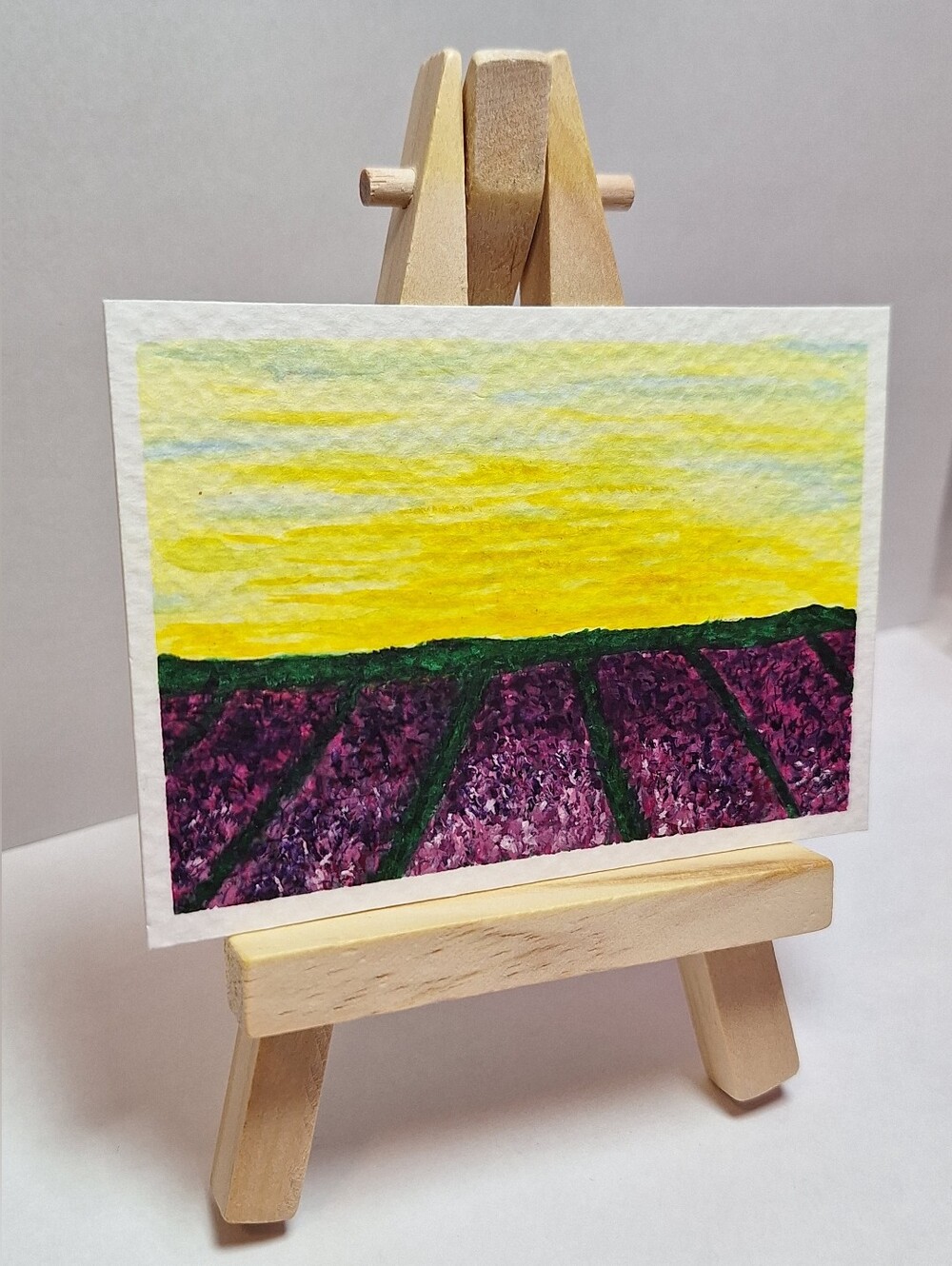 "Violet Fields" Hand-painted watercolor painting (Tiny original artwork)